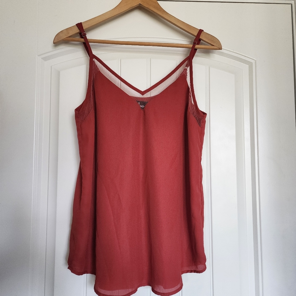 Lulu's Rust Orange Mesh Tank Top Small - Picture 2 of 9